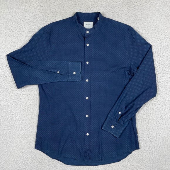 Billy Reid Other - Billy Reid Shirt Mens Medium Blue Slim Fit Band Collar Microprint Made in Italy